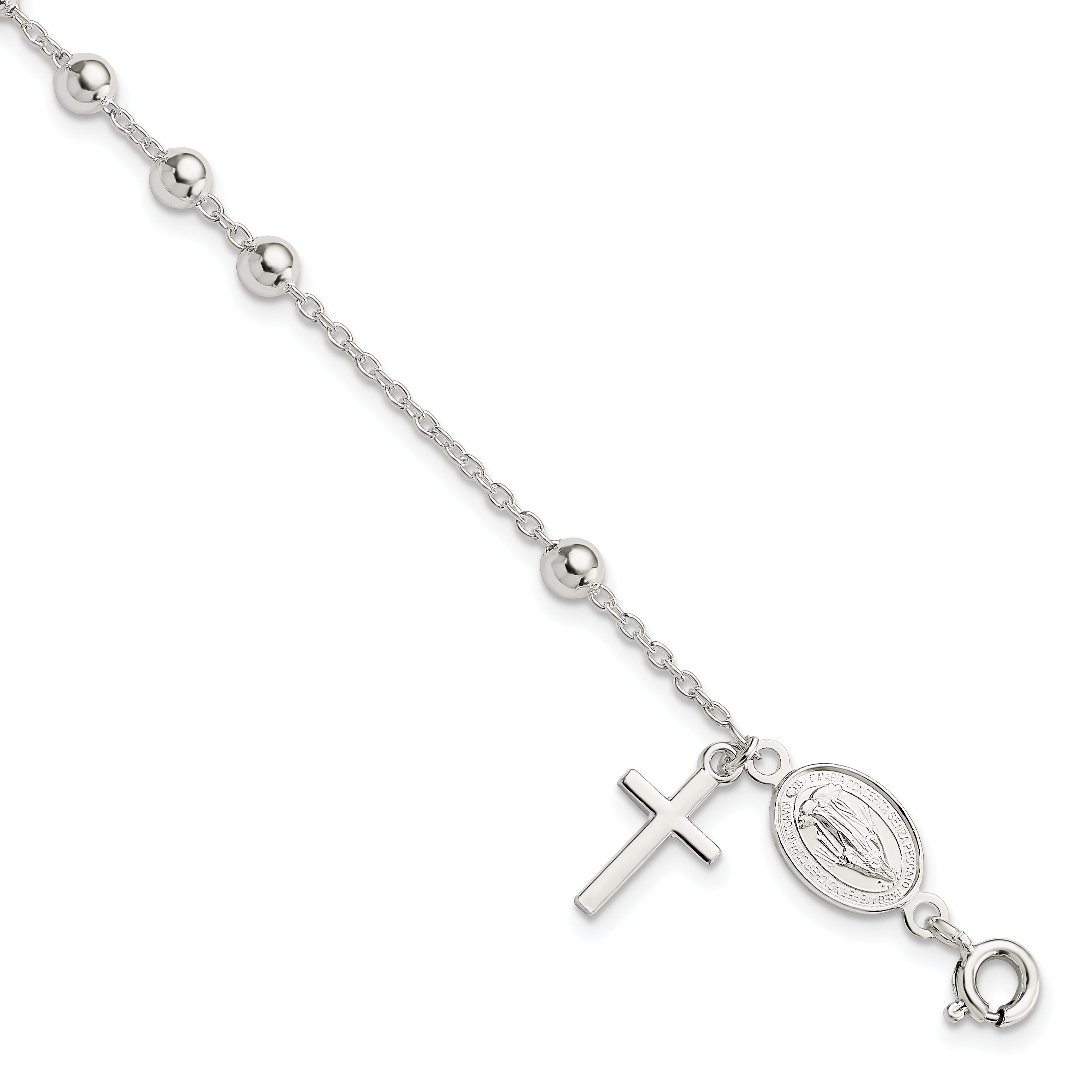 Sterling Silver Beaded Polished Rosary 7.5 Inch Bracelet