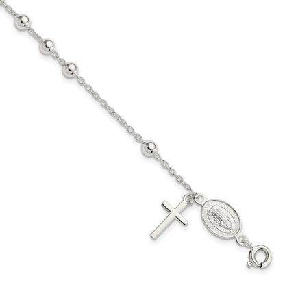 Sterling Silver Beaded Polished Rosary 7.5 Inch Bracelet