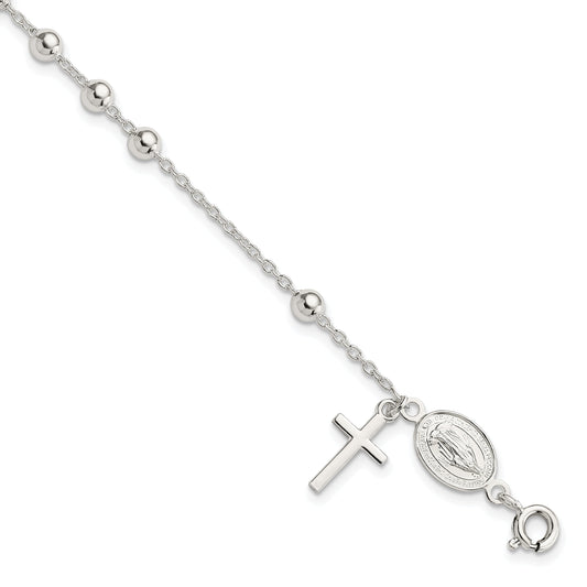 Sterling Silver Beaded Polished Rosary 7.5 Inch Bracelet