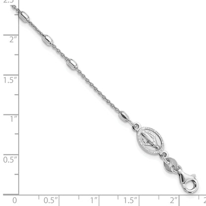 7 Inch Sterling Silver Rhodium Plated Polished Beaded Cross Bracelet