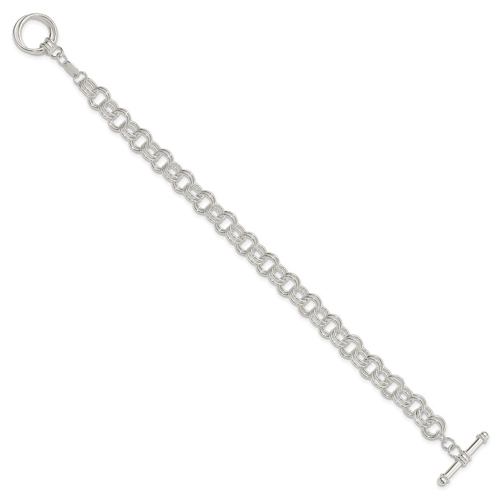 Sterling Silver Polished Fancy Link 7.5 Inch Toggle Charm Bracelet