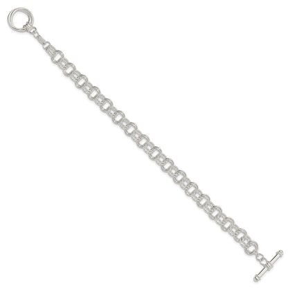 Sterling Silver Polished Fancy Link 7.5 Inch Toggle Charm Bracelet