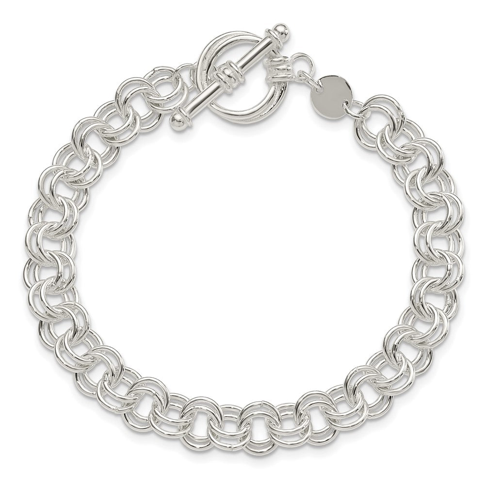 Sterling Silver Polished Fancy Link 7.5 Inch Toggle Charm Bracelet