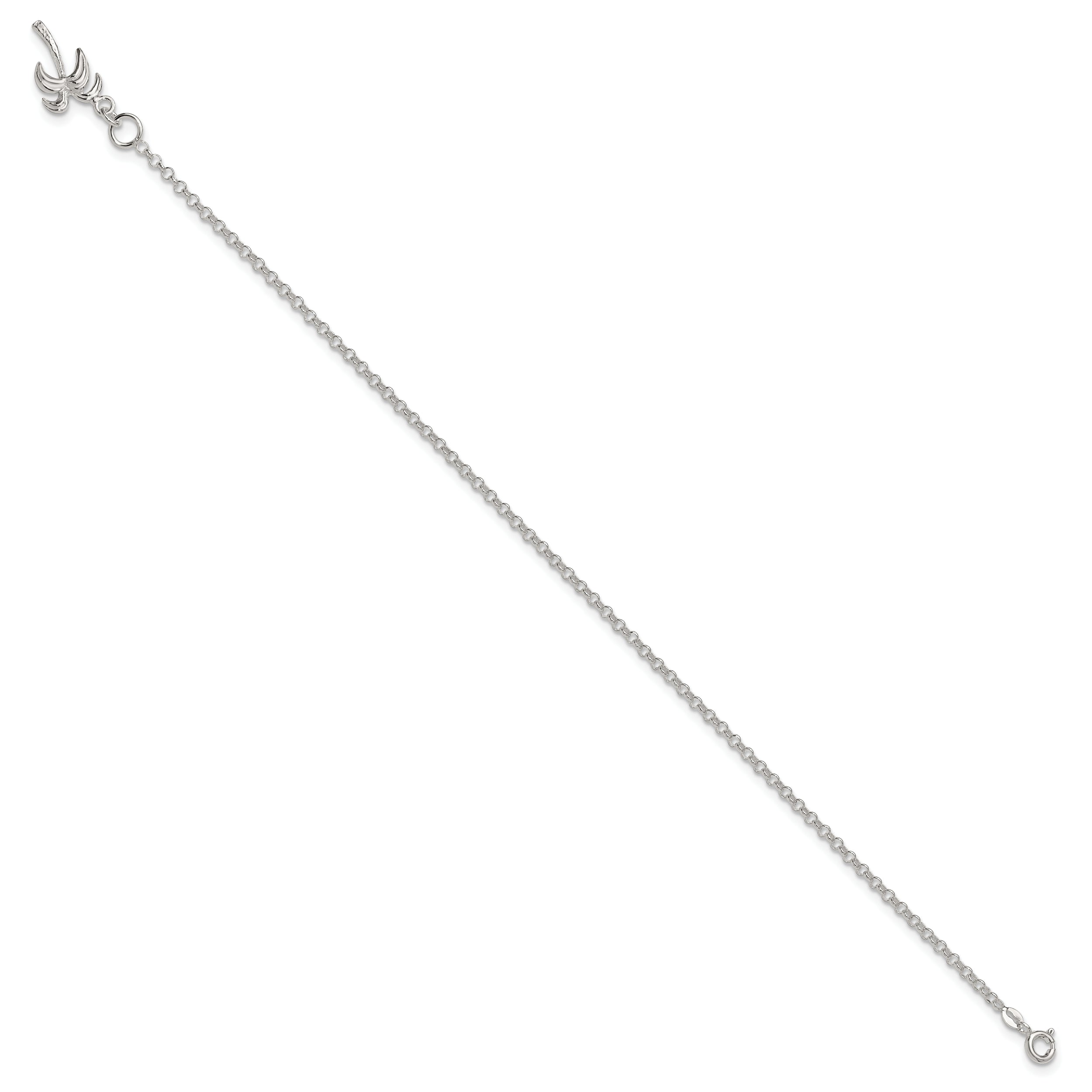 Sterling Silver 10Inch Solid Polished Palm Tree Anklet