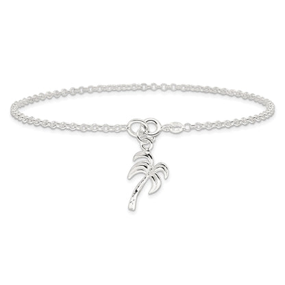 Sterling Silver 10Inch Solid Polished Palm Tree Anklet
