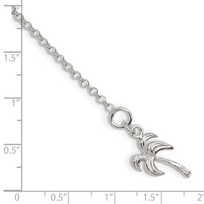 Sterling Silver 10Inch Solid Polished Palm Tree Anklet