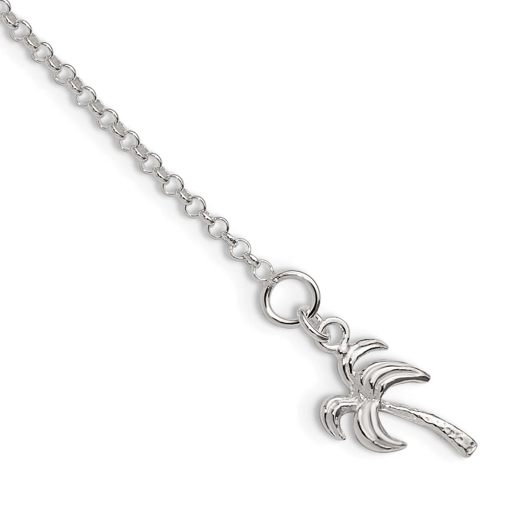 Sterling Silver 10Inch Solid Polished Palm Tree Anklet