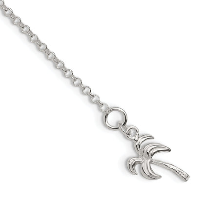 Sterling Silver 10Inch Solid Polished Palm Tree Anklet