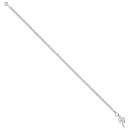 Sterling Silver 10Inch Solid Polished Palm Tree Anklet