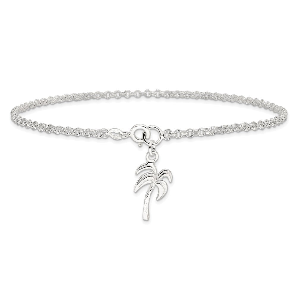 Sterling Silver 10Inch Solid Polished Palm Tree Anklet