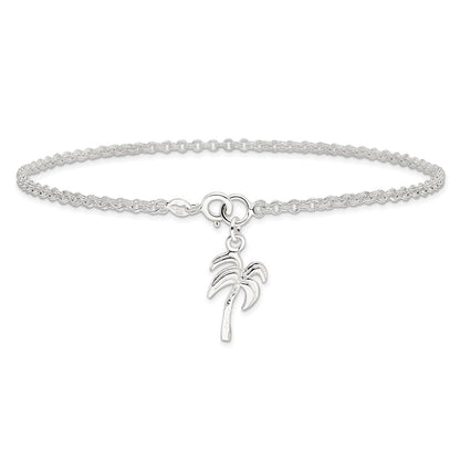 Sterling Silver 10Inch Solid Polished Palm Tree Anklet