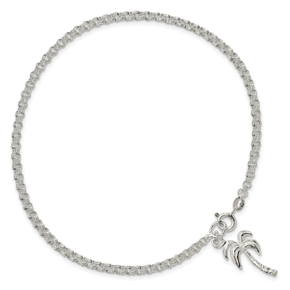 Sterling Silver 10Inch Solid Polished Palm Tree Anklet