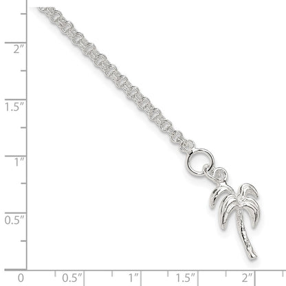 Sterling Silver 10Inch Solid Polished Palm Tree Anklet