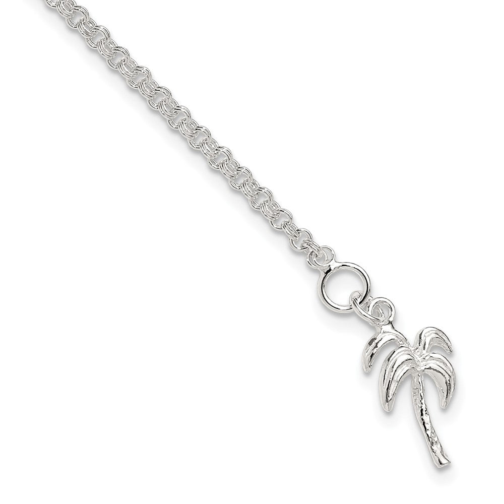 Sterling Silver 10Inch Solid Polished Palm Tree Anklet