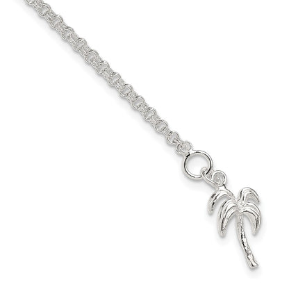 Sterling Silver 10Inch Solid Polished Palm Tree Anklet