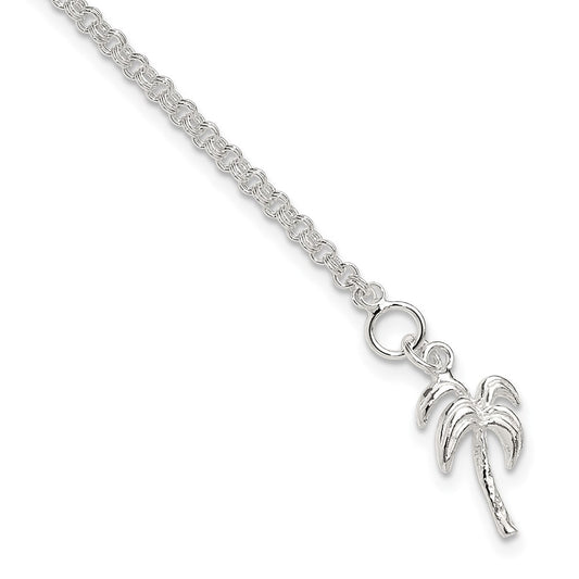 Sterling Silver 10Inch Solid Polished Palm Tree Anklet