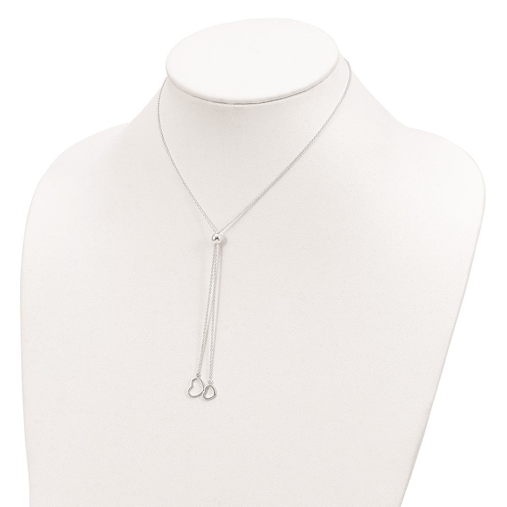Sterling Silver Polished 2-Heart Adjusts Up To 19.5 Inch Necklace
