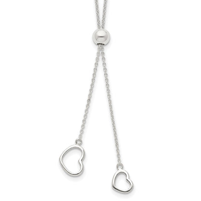 Sterling Silver Polished 2-Heart Adjusts Up To 19.5 Inch Necklace