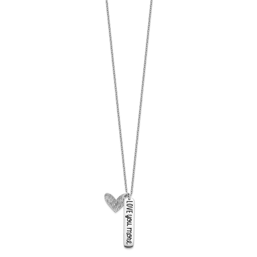 Sterling Silver Rhodium-Plated Heart Love You More Necklace