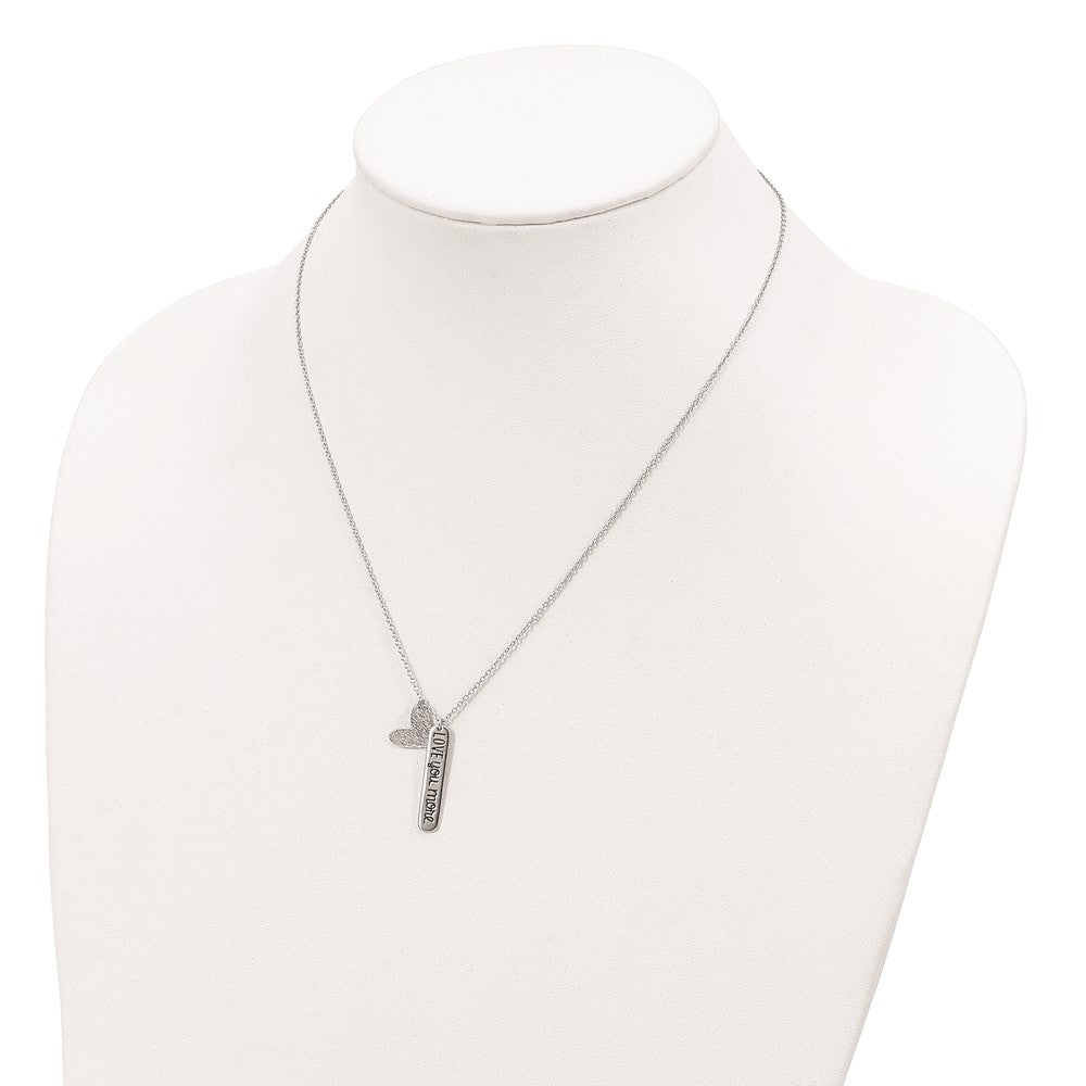 Sterling Silver Rhodium-Plated Heart Love You More Necklace