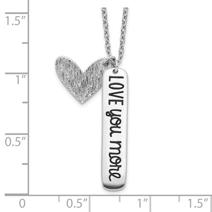 Sterling Silver Rhodium-Plated Heart Love You More Necklace