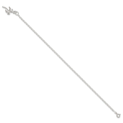 Sterling Silver 10Inch Solid Polished Palm Tree Anklet