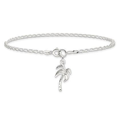 Sterling Silver 10Inch Solid Polished Palm Tree Anklet