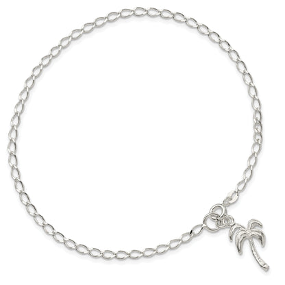 Sterling Silver 10Inch Solid Polished Palm Tree Anklet