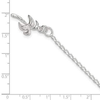 Sterling Silver 10Inch Solid Polished Palm Tree Anklet