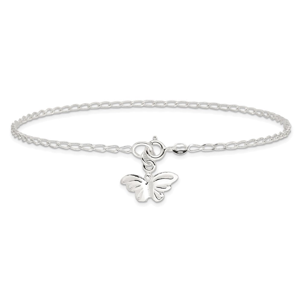 Sterling Silver 10Inch Solid Polished Butterfly Anklet