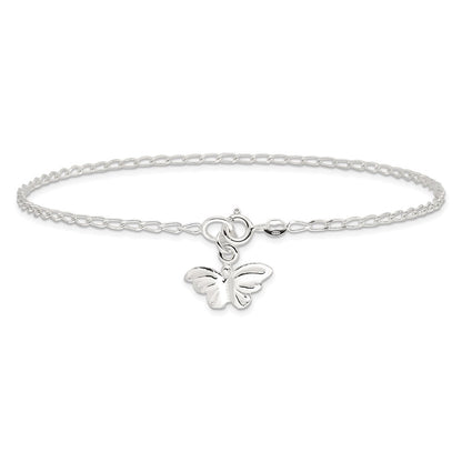 Sterling Silver 10Inch Solid Polished Butterfly Anklet