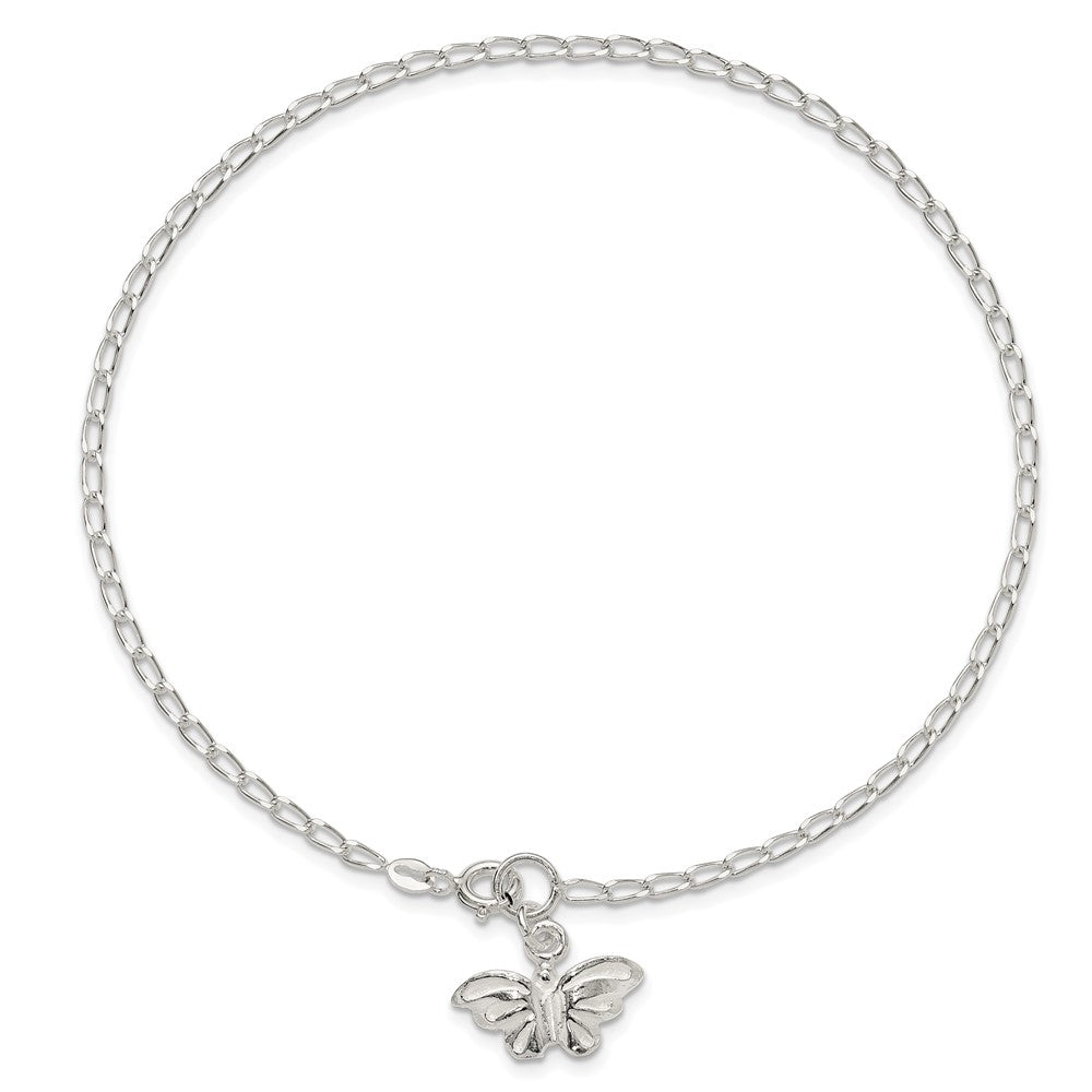 Sterling Silver 10Inch Solid Polished Butterfly Anklet