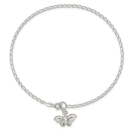 Sterling Silver 10Inch Solid Polished Butterfly Anklet