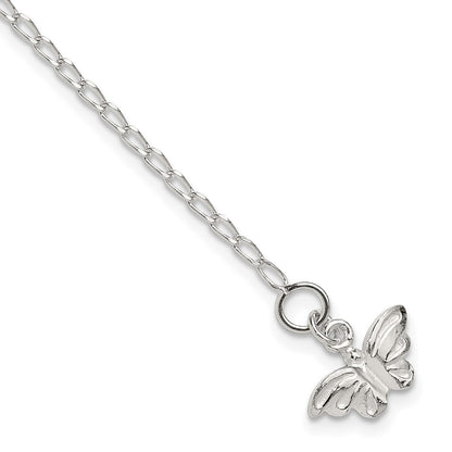 Sterling Silver 10Inch Solid Polished Butterfly Anklet