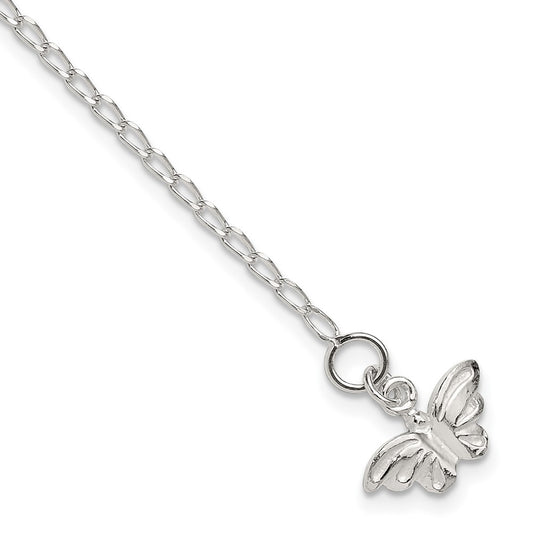 Sterling Silver 10Inch Solid Polished Butterfly Anklet