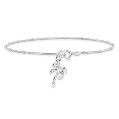 Sterling Silver 10Inch Solid Polished Palm Tree Anklet