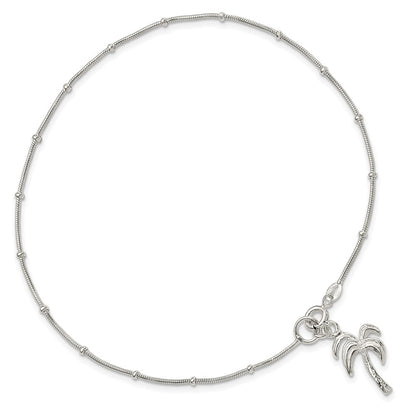 Sterling Silver 10Inch Solid Polished Palm Tree Anklet