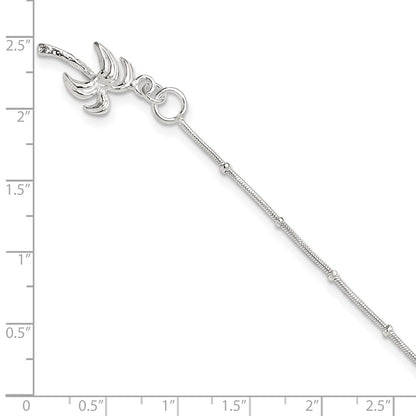 Sterling Silver 10Inch Solid Polished Palm Tree Anklet