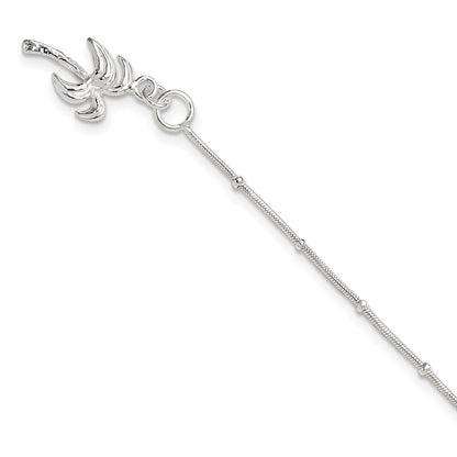 Sterling Silver 10Inch Solid Polished Palm Tree Anklet