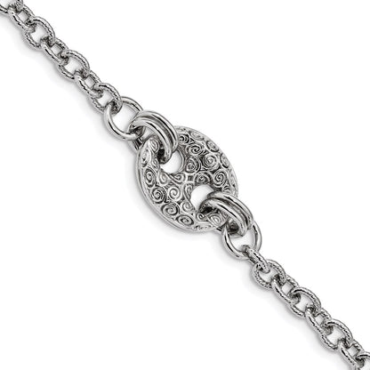 7.5 Inch Sterling Silver Rhodium-Plated Fancy Swirls Bracelet