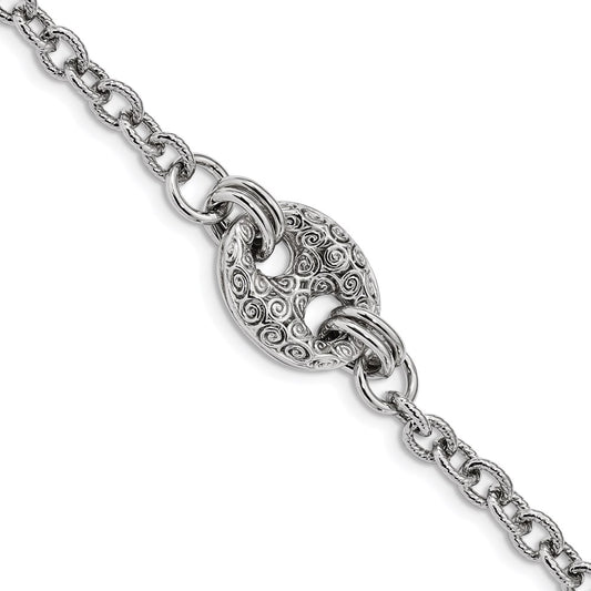 7.5 Inch Sterling Silver Rhodium-Plated Fancy Swirls Bracelet