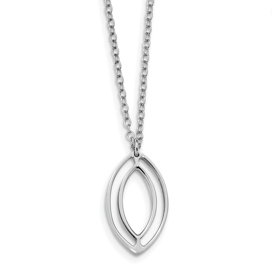 Sterling Silver Rhodium-Plated Polished Oval Dangle Necklace