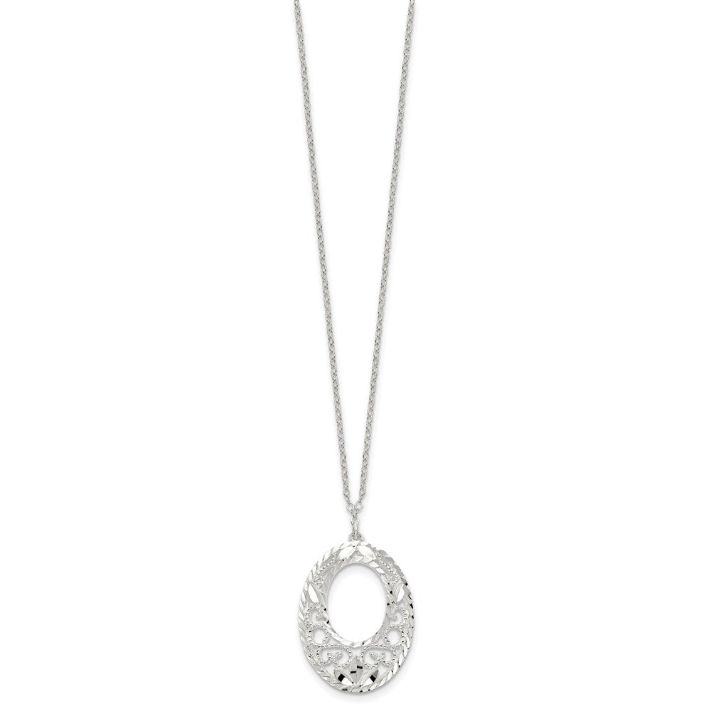Sterling Silver Diamond Cut Open Oval Filigree Necklace