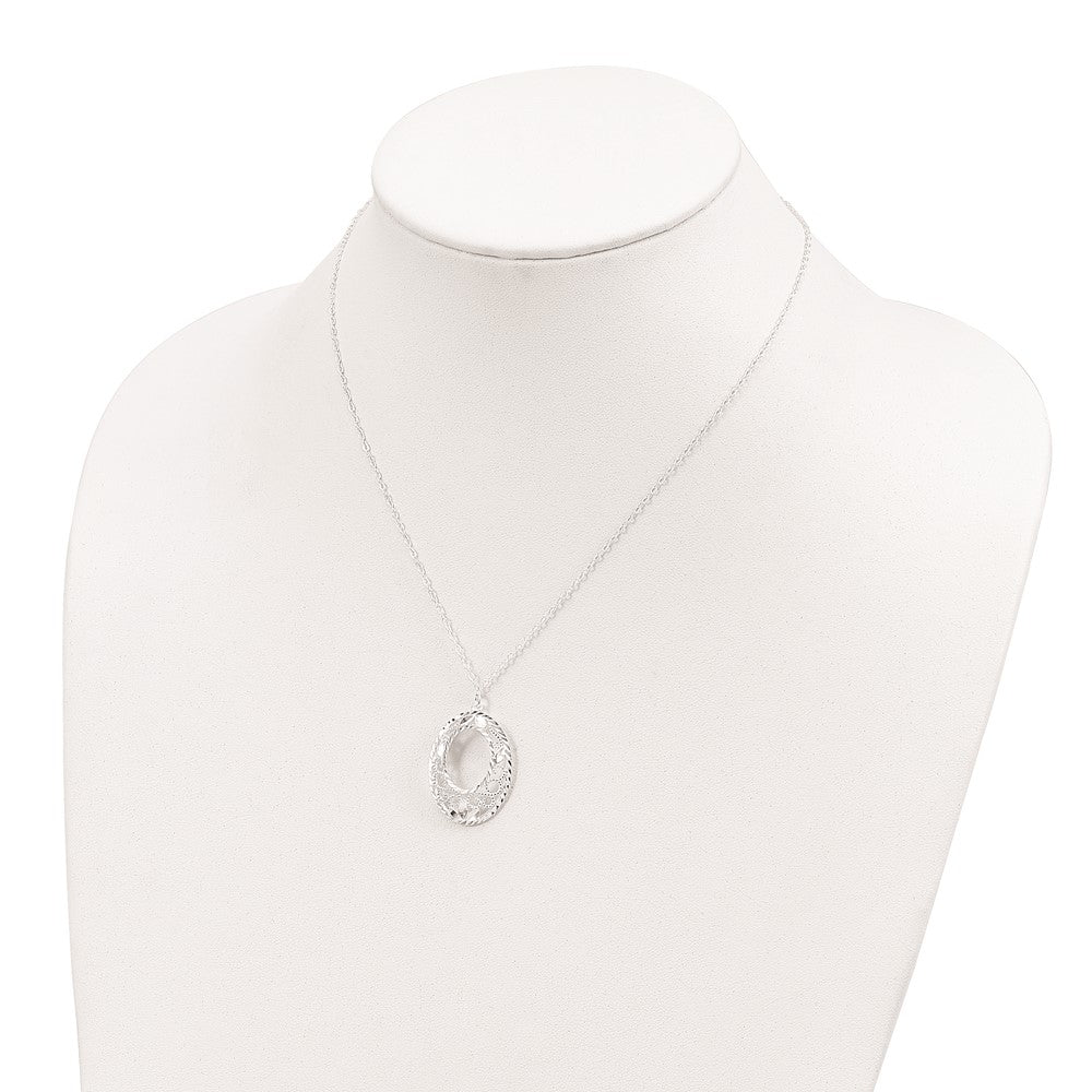 Sterling Silver Diamond Cut Open Oval Filigree Necklace