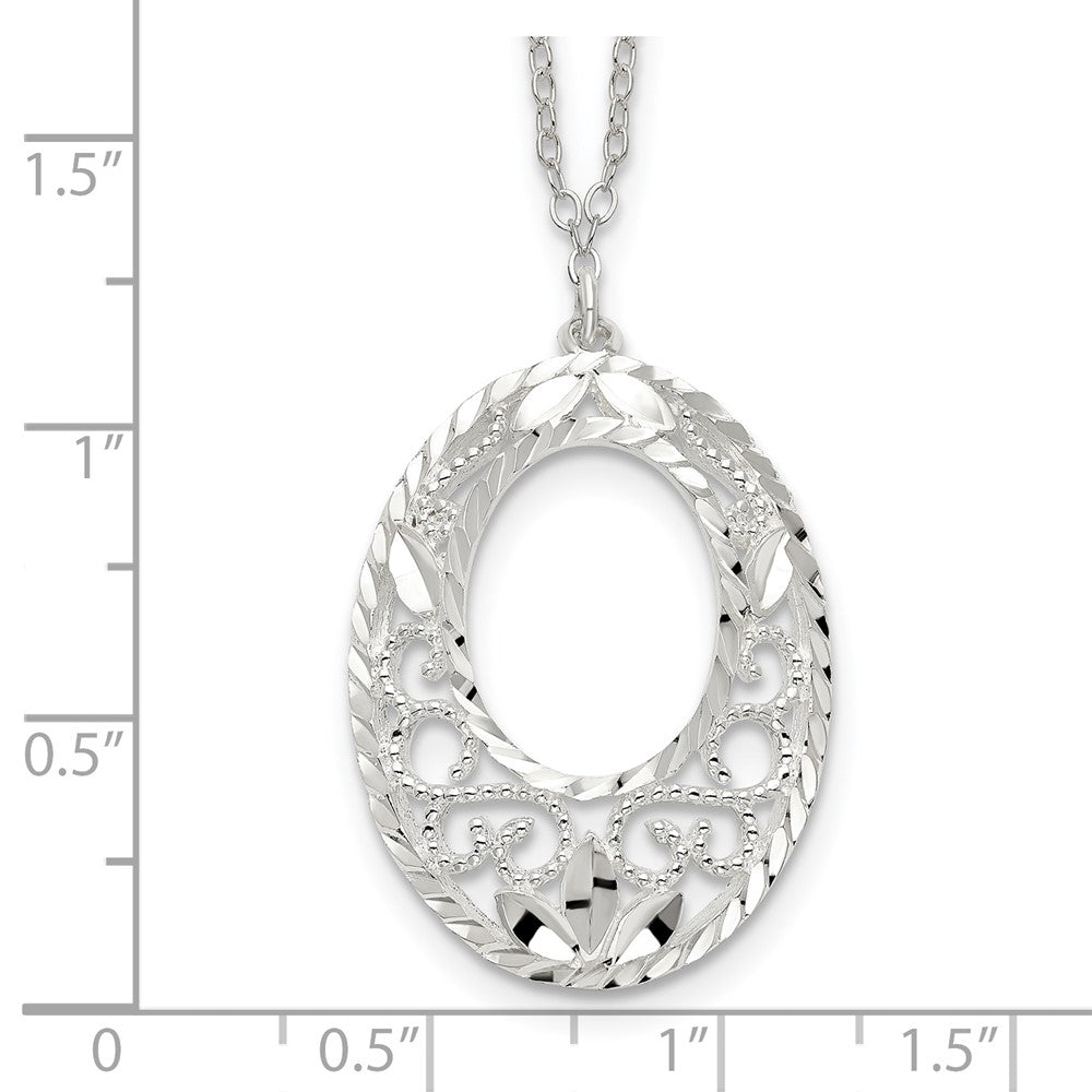 Sterling Silver Diamond Cut Open Oval Filigree Necklace