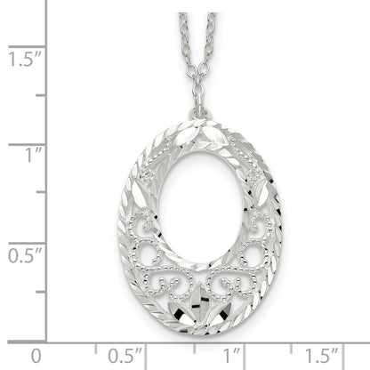 Sterling Silver Diamond Cut Open Oval Filigree Necklace
