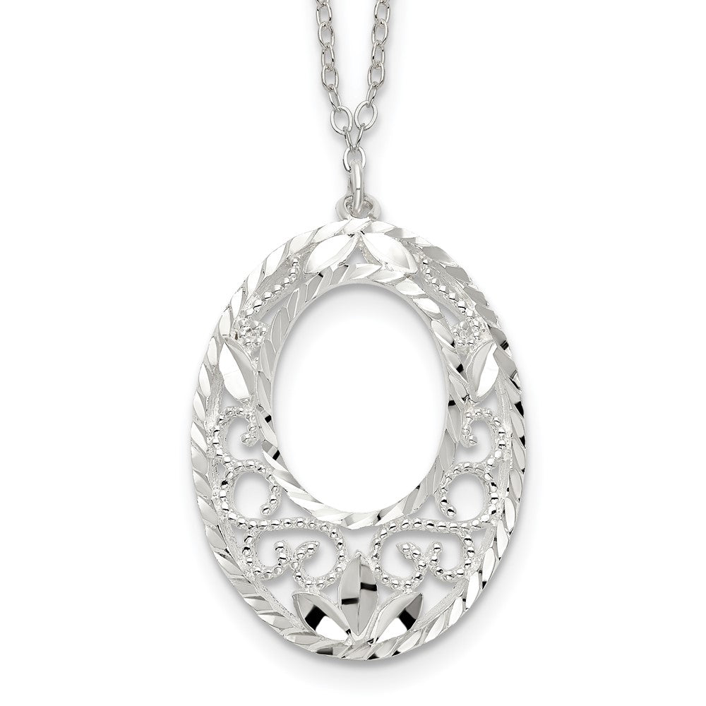 Sterling Silver Diamond Cut Open Oval Filigree Necklace