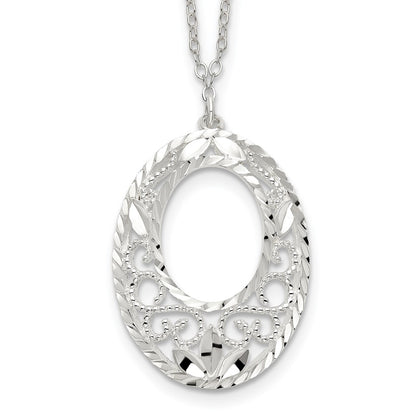 Sterling Silver Diamond Cut Open Oval Filigree Necklace