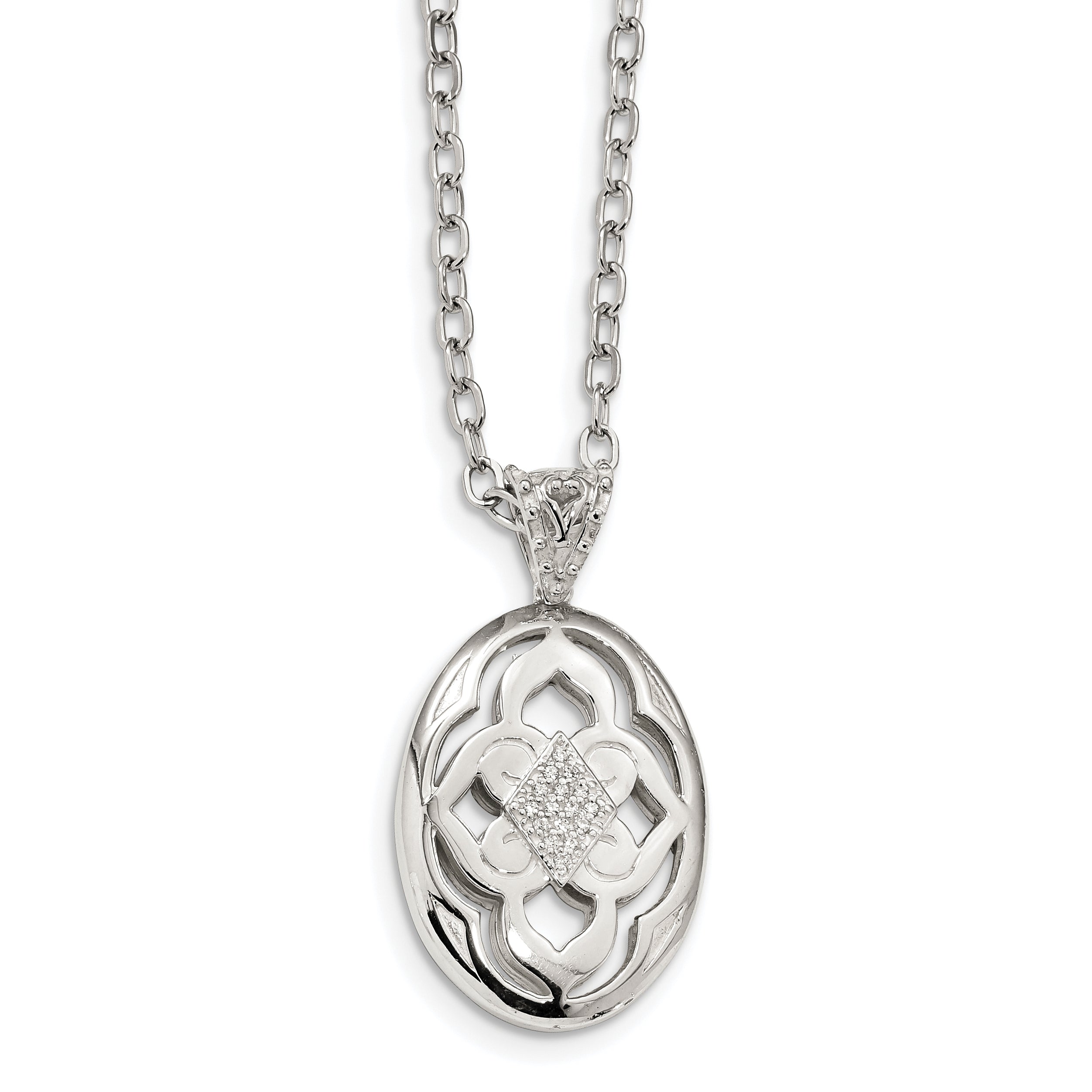 Sterling Silver Cz Open Oval Necklace