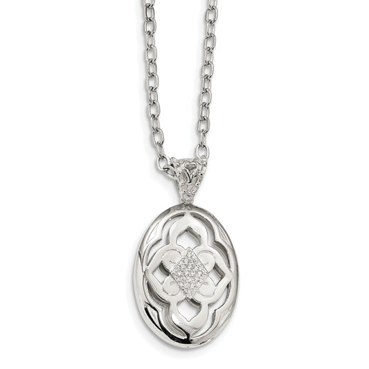 Sterling Silver Cz Open Oval Necklace